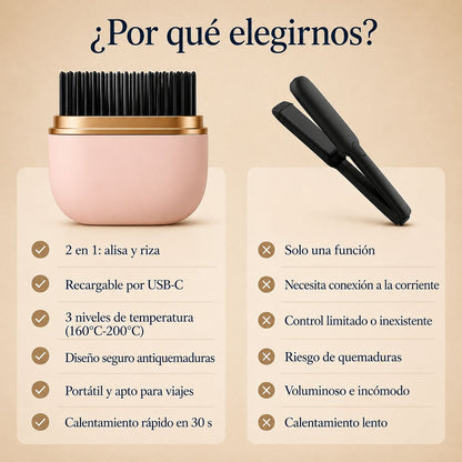 Cepillo alisador portátil para un cabello liso en minutos