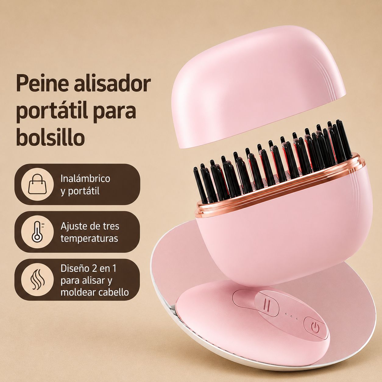 Cepillo alisador portátil para un cabello liso en minutos
